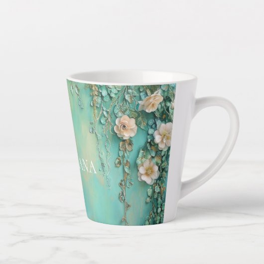 Romantische Aquamarin Blush Pink-Blume Milchtasse (Rechts)