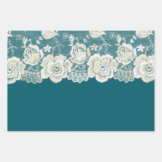 Romantische Aquamarin-grüne blaue Lace Blumenhochz Geschenkpapier Set (Vorderseite 3)