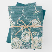 Romantische Aquamarin-grüne blaue Lace Blumenhochz Geschenkpapier Set (Beispiel)