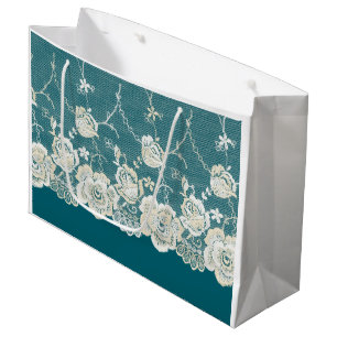 Romantische Aquamarin-grüne blaue Lace Blumenhochz Große Geschenktüte