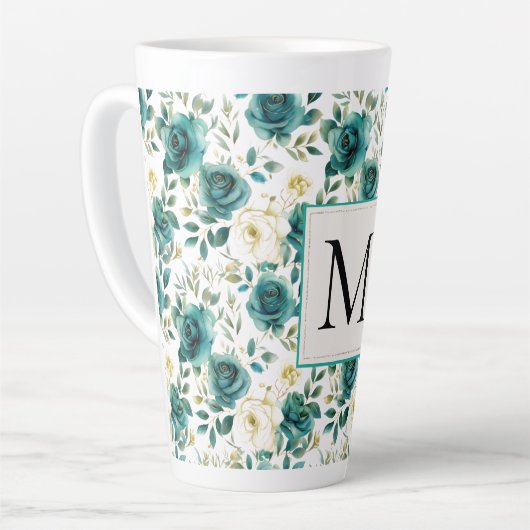 Romantische Aquamarin-grüne Creme-Rose Milchtasse (Linke Ecke)