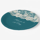 Romantische Aquamarine Blaue Hochzeit Pappteller (Schrägansicht)