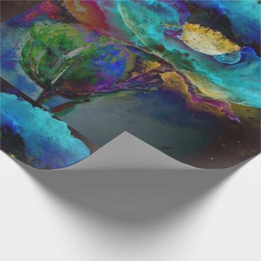 Romantische aquamarine Blumenbemalung Geschenkpapier (Ecke)