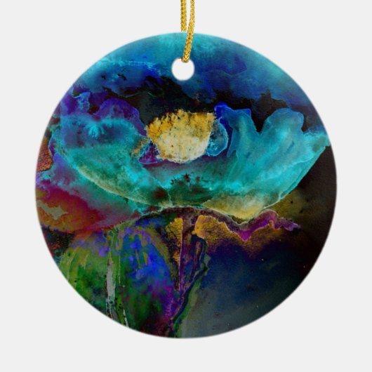 Romantische aquamarine Blumenbemalung Keramik Ornament (Vorne)