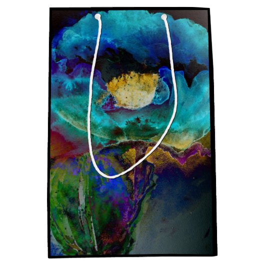 Romantische aquamarine Blumenbemalung Mittlere Geschenktüte (Vorderseite)