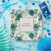 Romantische Aquamarine Creme Rose Brautparty Pappteller (Party)