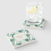 Romantische Aquamarine Creme Rose Brautparty Steinuntersetzer (Seitenansicht)