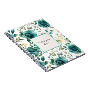 Romantische Aquamarine Creme Rose Floral Notizblock