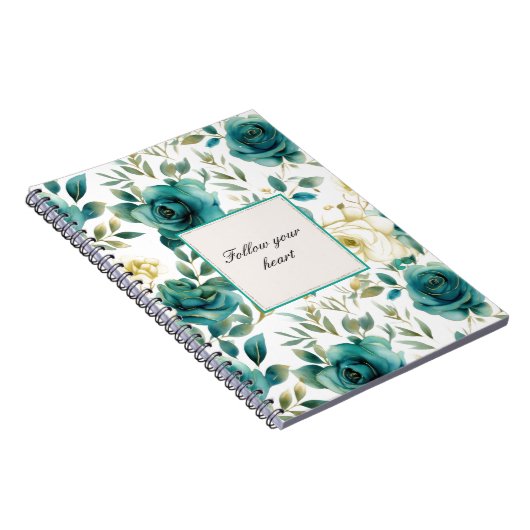 Romantische Aquamarine Creme Rose Floral Notizblock (Rechte Seite)