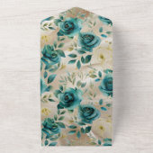 Romantische Aquamarine Grün-Champagner-Rose Blumen All In One Einladung (Außenbereich)