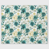 Romantische Aquamarine grüne Creme Rose Blumen Geschenkpapier (Flach)
