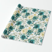 Romantische Aquamarine grüne Creme Rose Blumen Geschenkpapier (Ungerollt)