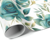Romantische Aquamarine grüne Creme Rose Blumen Geschenkpapier (Rolleneckpunkt)