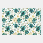 Romantische Aquamarine grüne Creme Rose Blumen Geschenkpapier Set (Vorderseite)