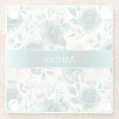 Romantische Aquamarine grüne Creme Rose Blumen Glasuntersetzer (Rückseite)