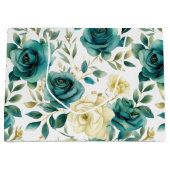 Romantische Aquamarine grüne Creme Rose Blumen Große Geschenktüte (Vorderseite)