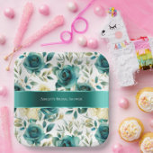 Romantische Aquamarine grüne Creme Rose Blumen Pappteller (Party)
