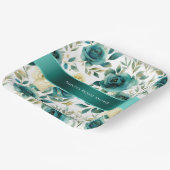Romantische Aquamarine grüne Creme Rose Blumen Pappteller (Gewinkelt)