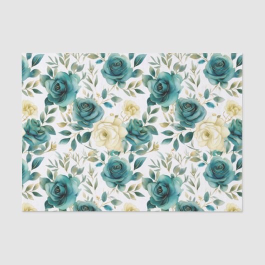 Romantische Aquamarine grüne Creme Rose Blumen Seidenpapier (Vorderseite)