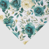 Romantische Aquamarine grüne Creme Rose Blumen Seidenpapier (Ausschnitt)