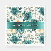 Romantische Aquamarine grüne Creme Rose Blumen Serviette (Vorderseite)