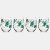 Romantische Aquamarine grüne Creme Rose Blumen Weinglas Ohne Stiel (Links)