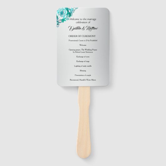 Romantische Aquamarine Rose zum Silberhochzeitprog Fächer (Vorderseite)