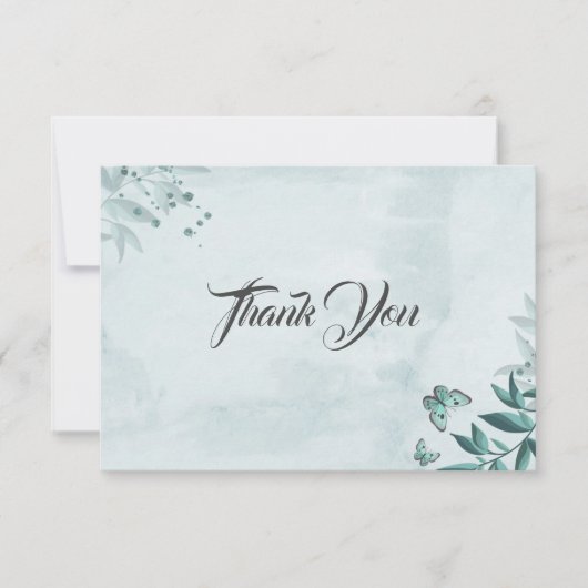 Romantische aquamarine Schmetterlinge Blätter bota Dankeskarte (Vorderseite)