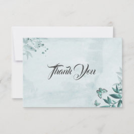 Romantische aquamarine Schmetterlinge Blätter bota Dankeskarte