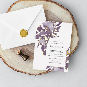 Romantische Aquarell-Blumen Amethyst Gold Folieneinladung