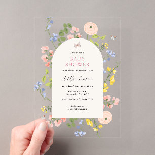 Romantische Aquarell-Blumen-Baby-Party Acryleinladungen
