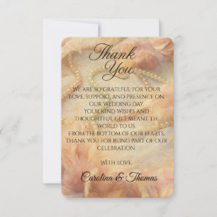 Romantische Aquarell-Blumen-Perlen-Federn-Hochzeit Dankeskarte