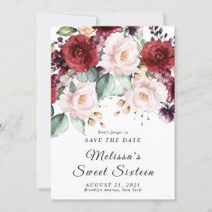 Romantische Aquarell-Burgunder Save-the-Date-Karte Einladung