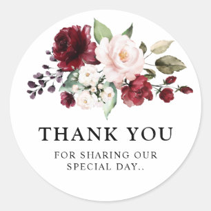 Romantische Aquarell-Burgunderrote Rosen Floral Runder Aufkleber