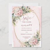 Romantische Aquarell Hellrosa Eukalyptus Save The Date (Vorderseite)