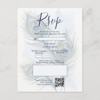 Romantische Aquarell-Hochzeit Pfauenfedern TLW26 RSVP Karte