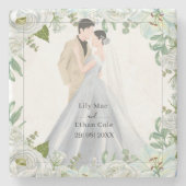 Romantische Aquarell-Hochzeit Steinuntersetzer (Vorderseite)