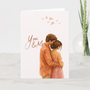 Romantische Aquarell Liebeskarte mit Paar & Vögeln Karte