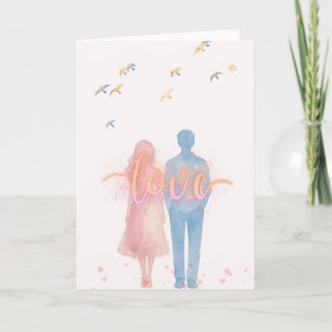 Romantische Aquarell Liebeskarte mit Paar & Vögeln Karte