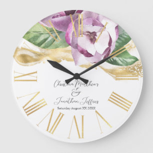 Romantische Aquarell-Magnolie Große Wanduhr