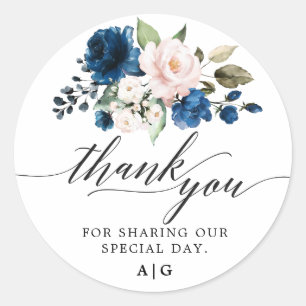 Romantische Aquarell-Navy-Blau-Rosé-Blumen Runder Aufkleber