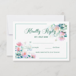 Romantische Aquarell-Rosa-Rosafarbene Blumige Hoch RSVP Karte