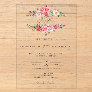 Romantische Aquarell-Rosa-Rosen & Kalligrafie Acryleinladungen