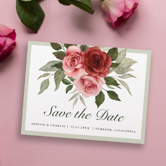 Romantische Aquarell-Rosa-Rote-Rosen Save The Date Ankündigungspostkarte