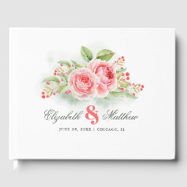 Romantische Aquarell-Rose Hochzeitsszenarien Gästebuch