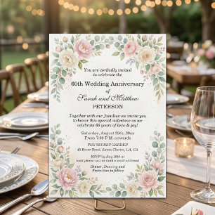 Romantische Aquarell-Rosen 60. Hochzeitstag Einladung