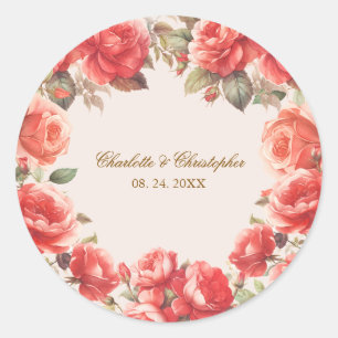 Romantische Aquarell-Rosen Hochzeit Runder Aufkleber