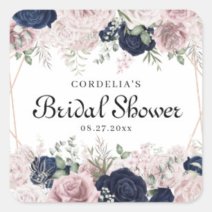 Romantische Aquarell-Rosen-Hochzeitsdusche-Favor Quadratischer Aufkleber