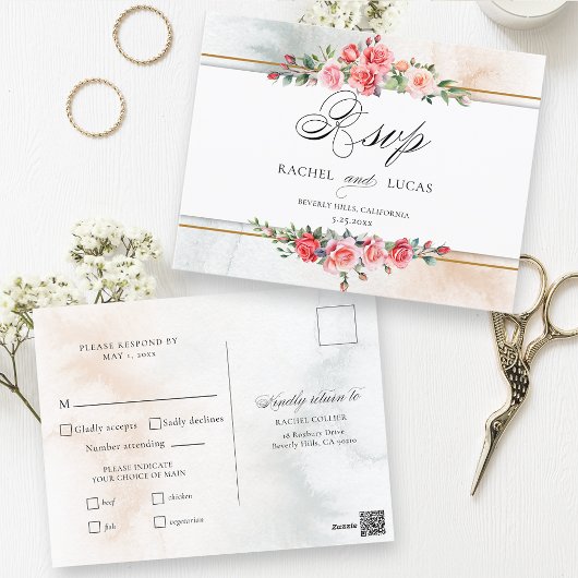 Romantische Aquarell Rosen & Kalligrafie UAWG Postkarte