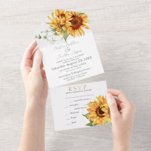 Romantische Aquarell-Sonnenblumen All In One Einladung